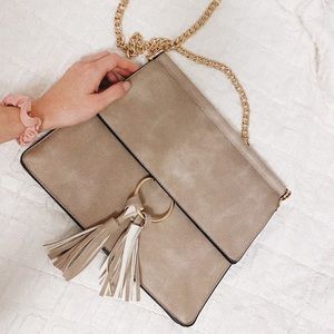 • Taupe faux leather cross body bag •